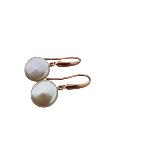 Sterling Silver 925 hook drop genuine coin pearl dangling signed rose gold - Picture 4 of 8